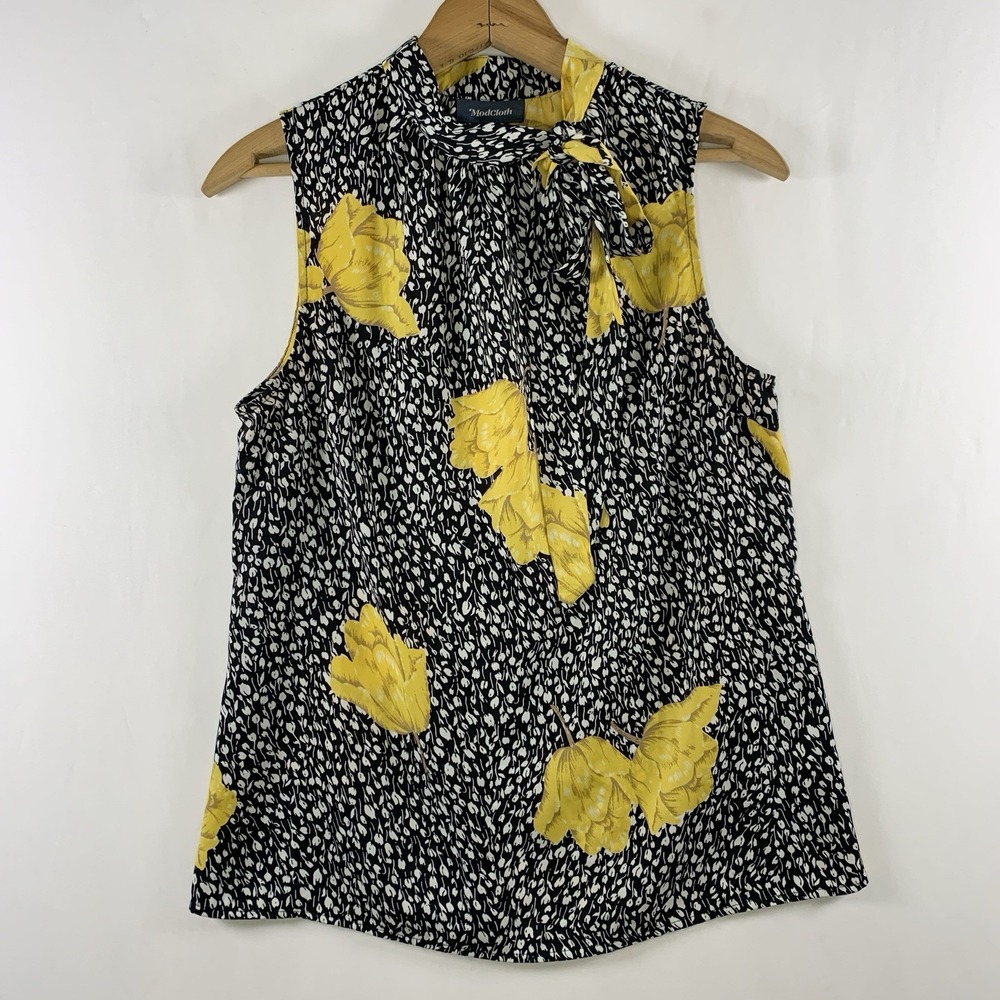 Modcloth‎ Womens Ditsy Floral Neck Tie Sleeveless Top Sz S Twee Retro Whimsical